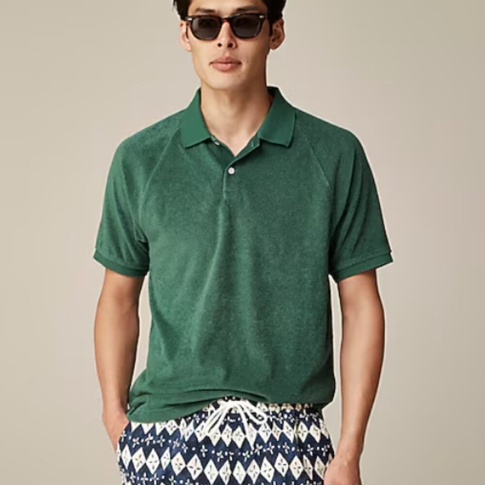 J.Crew Green Terry Cloth Polo Shirt